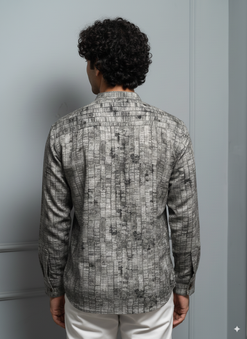 Men’s Black & Grey Textured Printed Cotton Kurta