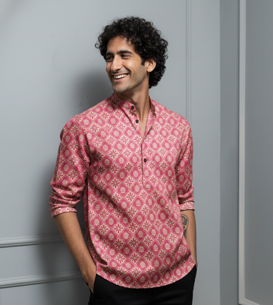 Fuchsia Mosaic Short Kurta