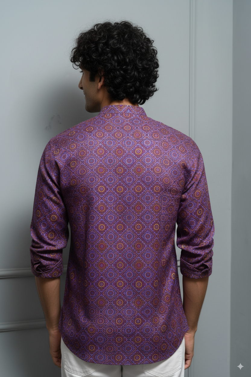 Purple Geometric Printed Cotton Kurta