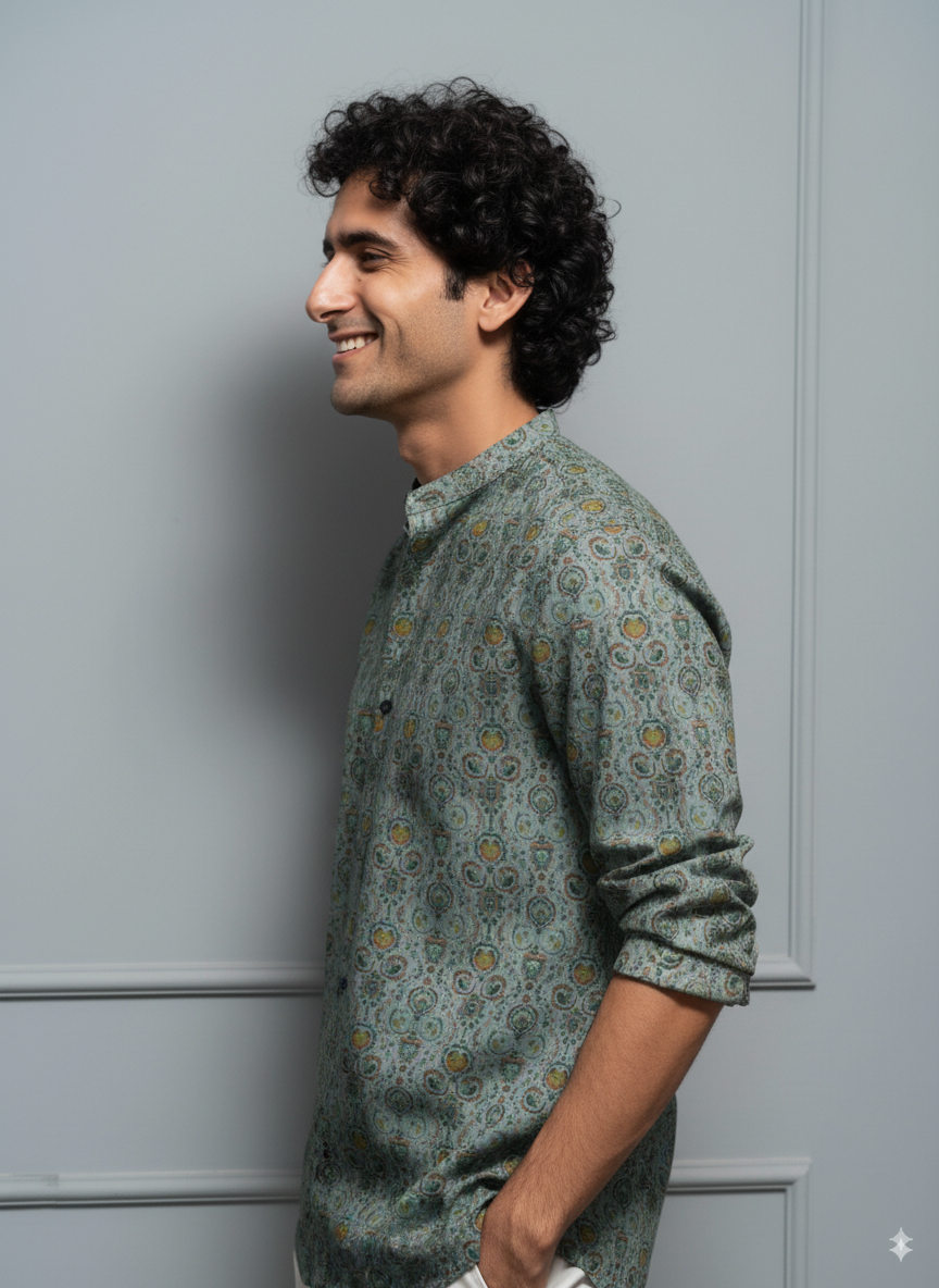 Green Ethnic Motif Printed Cotton Kurta
