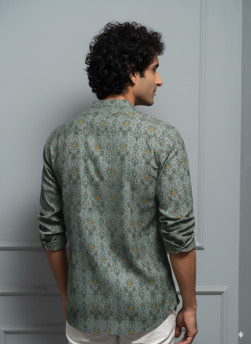 Green Ethnic Motif Printed Cotton Kurta