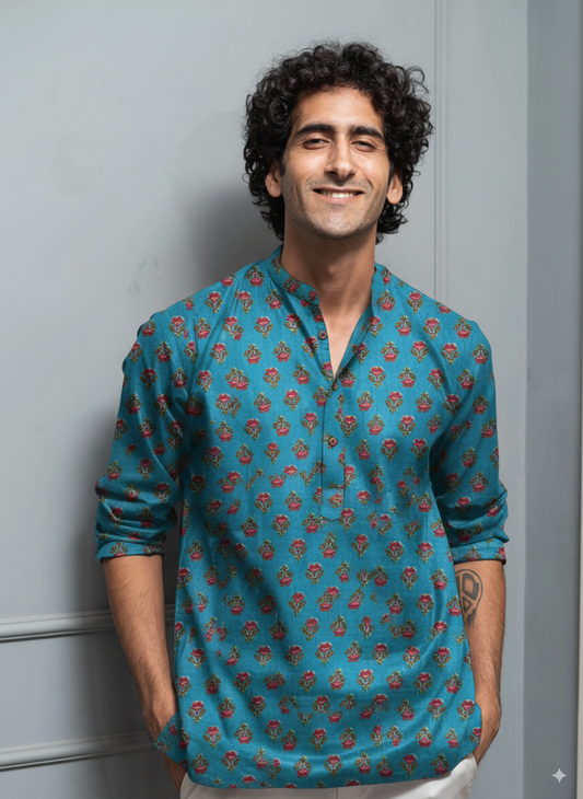 Coral Blossom Short Kurta