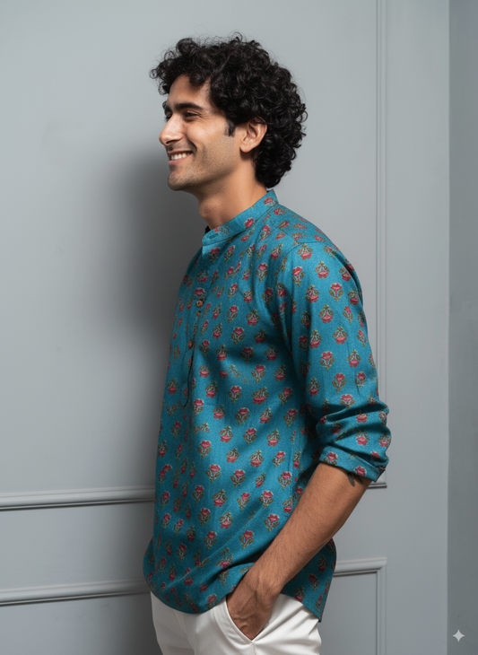 Coral Blossom Short Kurta