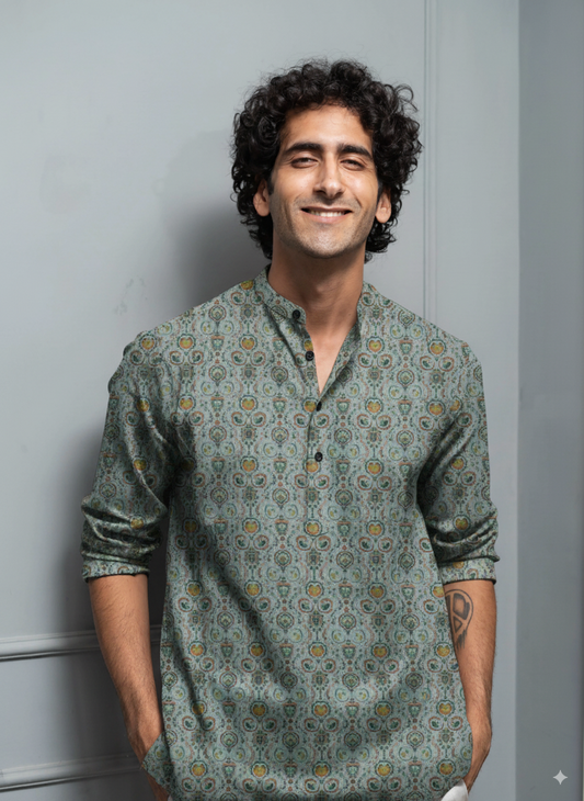 Green Ethnic Motif Printed Cotton Kurta